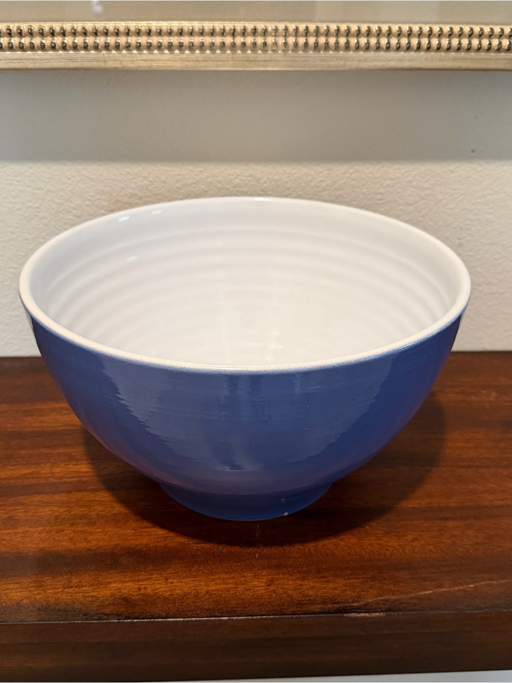 Vintage Emile Henry Blue & White 10.5" France Stoneware Mixing Serving Bowl
